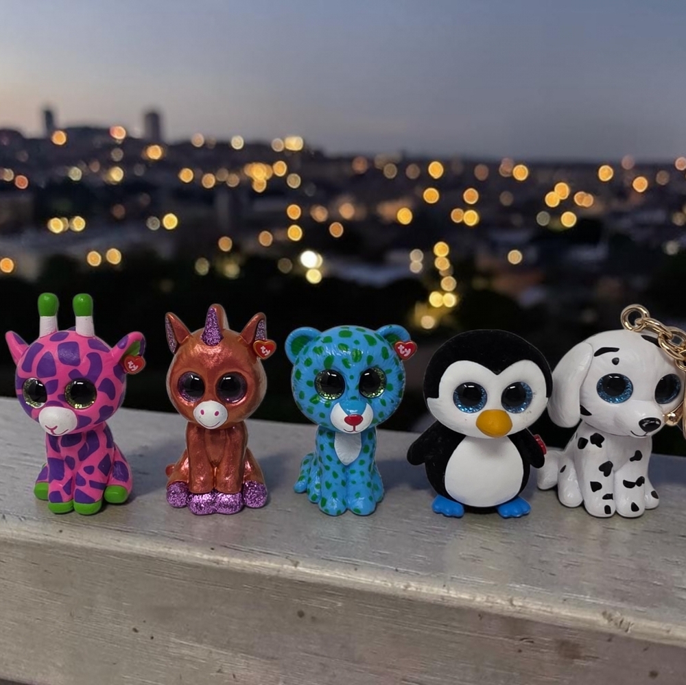 Ty Beanie Boos Waddles Penguin Leona Leopard Unicorn Dalmatian Keychain Lot